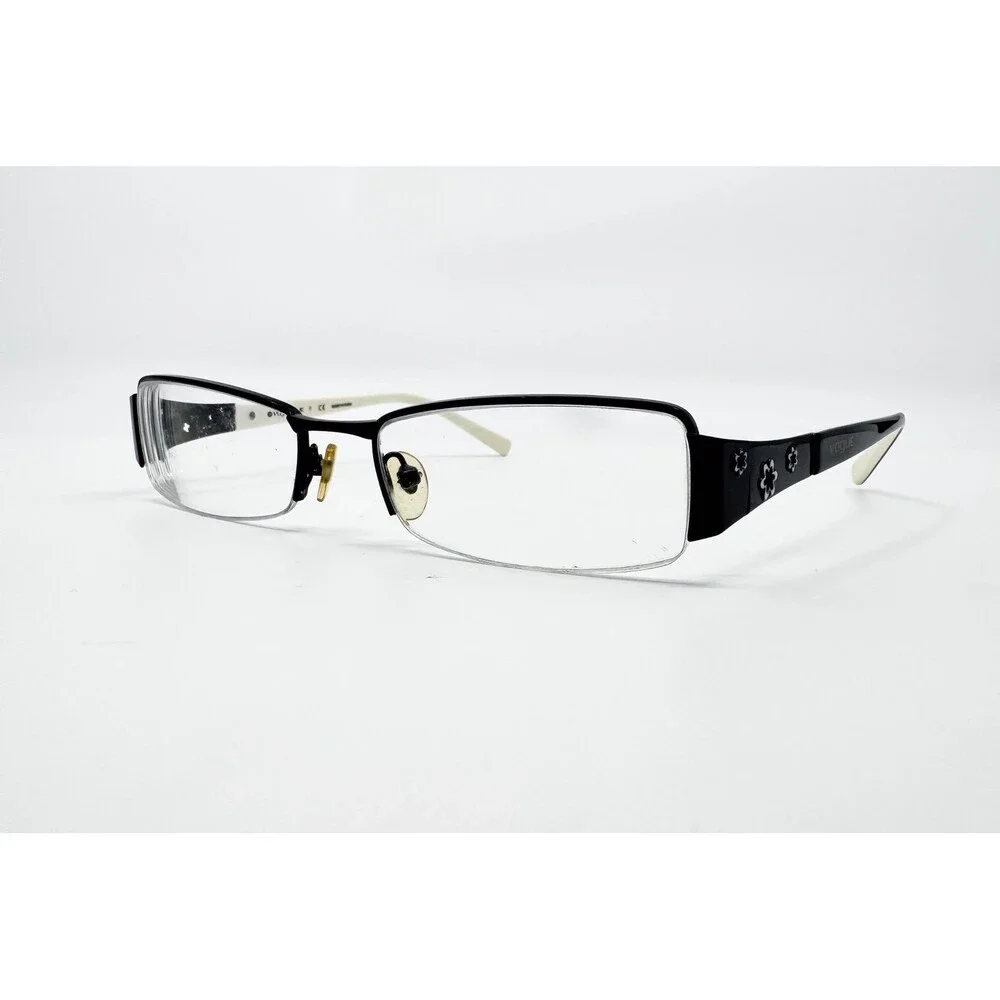 Vogue Eyeglasses Womens Black White VO 3619 352 Floral Semi-Rimless 52-18-135